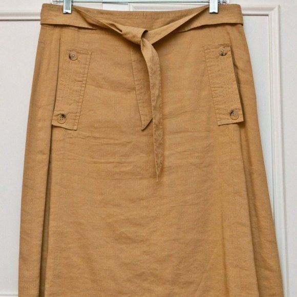 THEORY-BEIGE LINEN SKIRT-FRONT POCKETS AND TIE FRONT-SIZE-6-NEW NEVER WORN